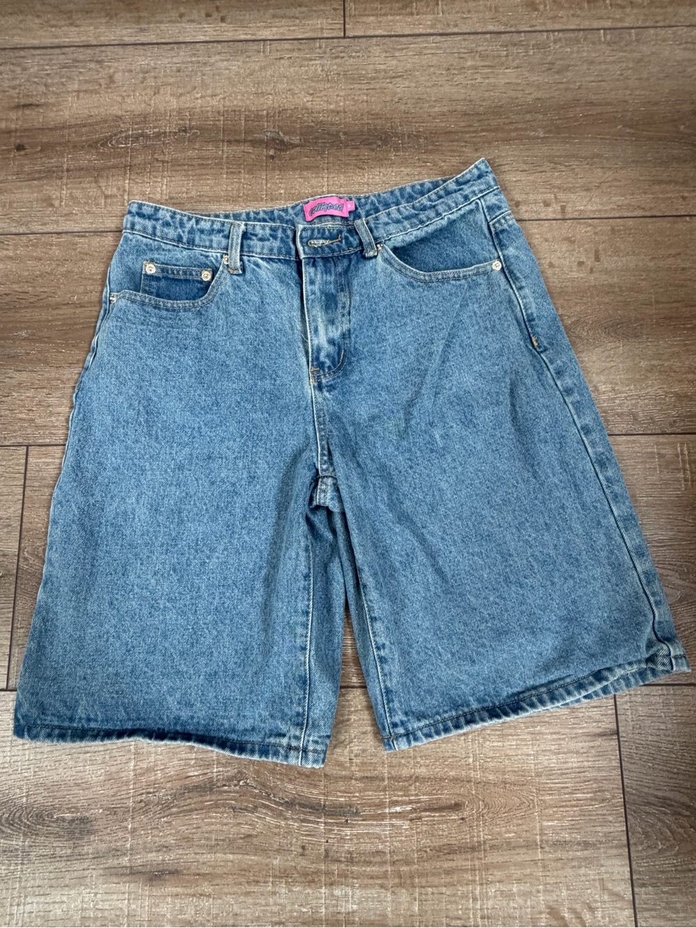 Edikted Low Rise Denim Bermuda Jorts Shorts Blue Size M